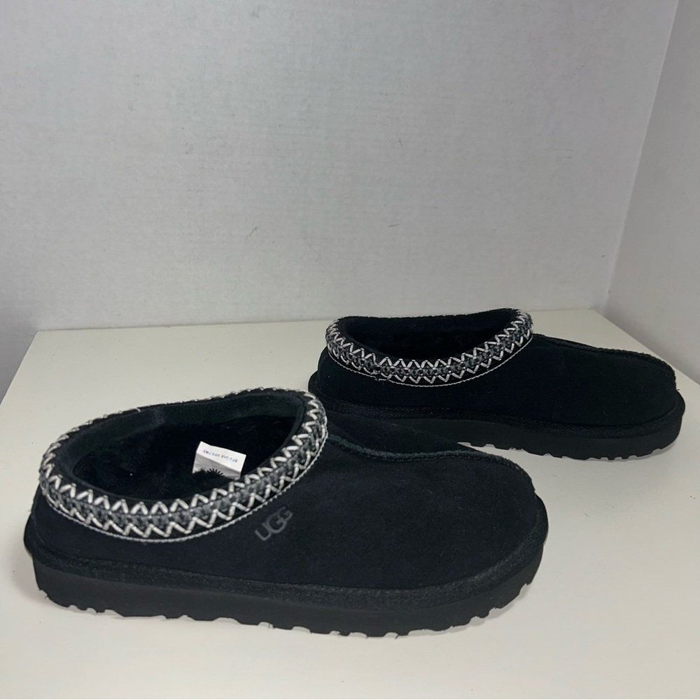 UGG Black Cozy Backless Slippers with Decorative Trim
